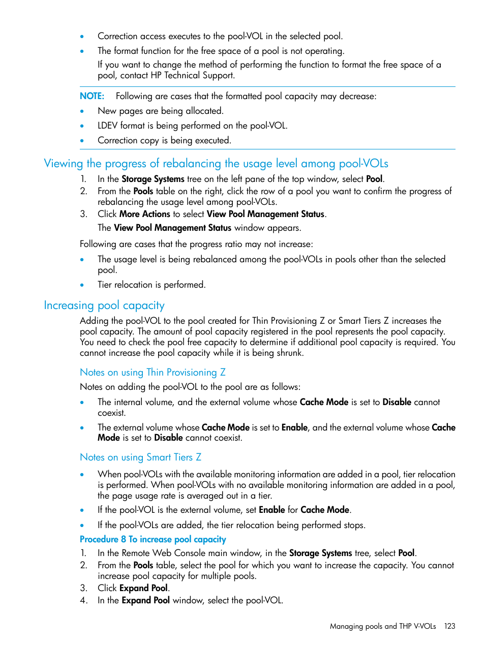 Increasing pool capacity | HP XP P9500 Storage User Manual | Page 123 / 335