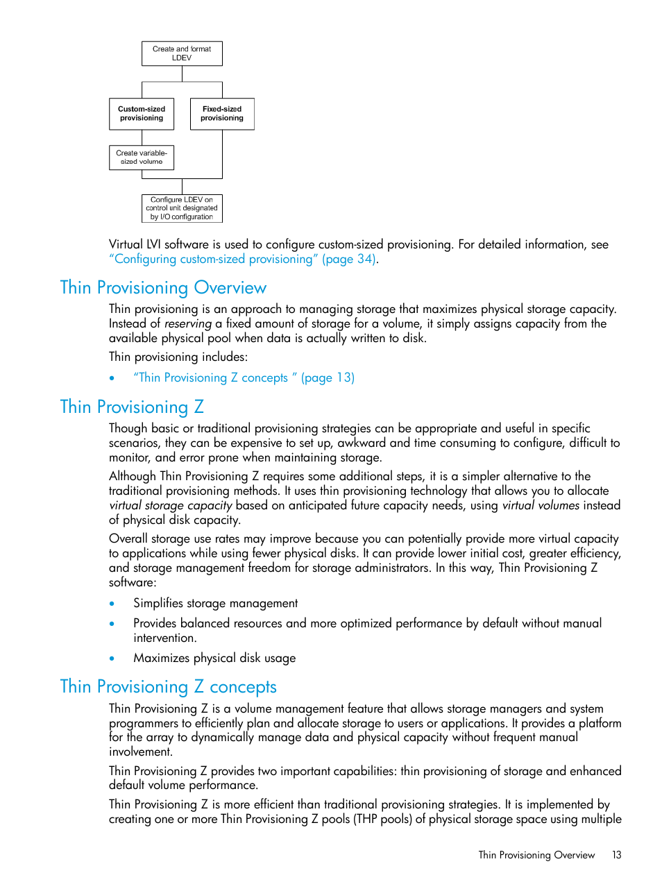 Thin provisioning overview, Thin provisioning z, Thin provisioning z concepts | HP XP P9500 Storage User Manual | Page 13 / 335