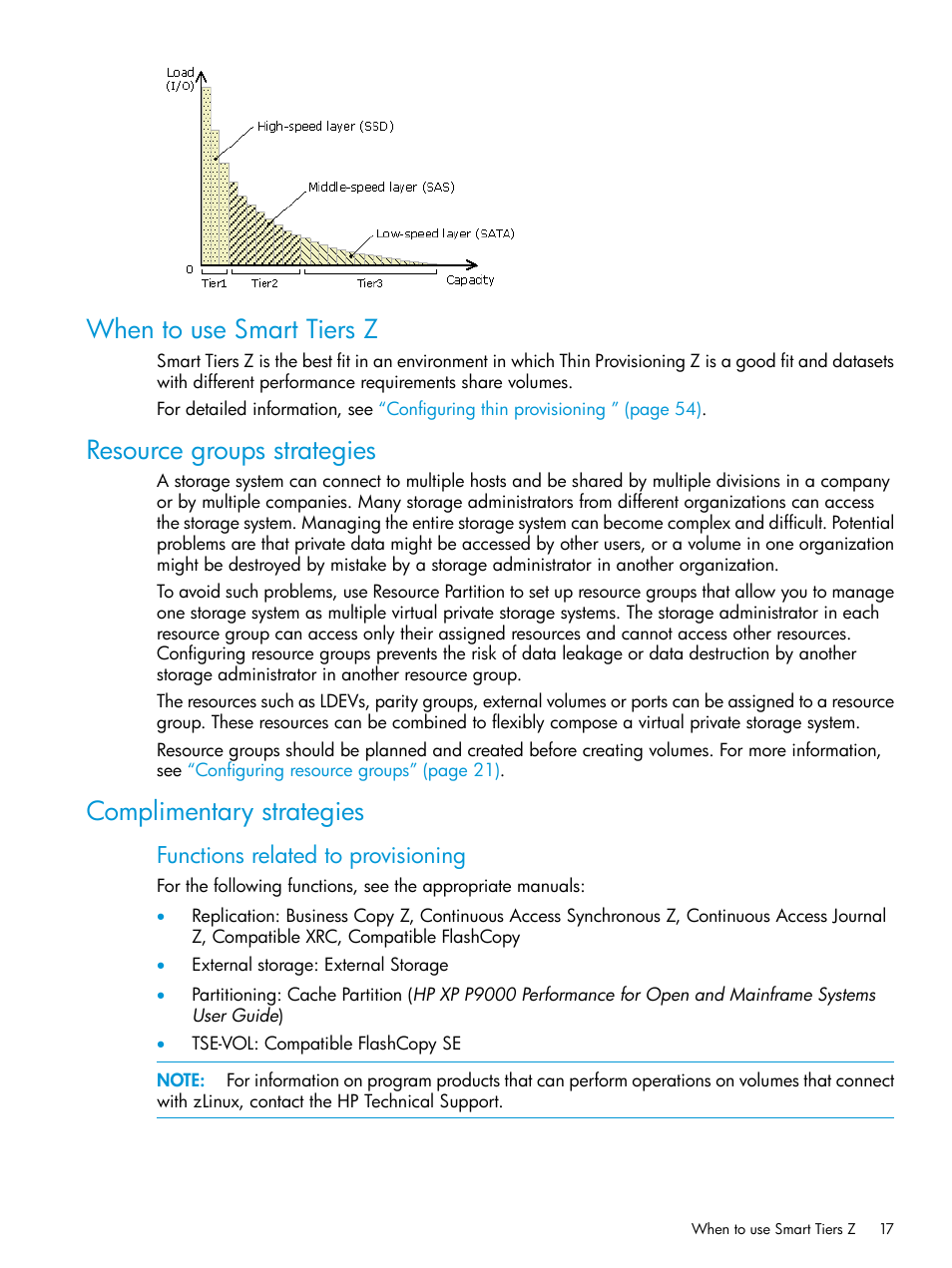 When to use smart tiers z, Resource groups strategies, Complimentary strategies | Functions related to provisioning | HP XP P9500 Storage User Manual | Page 17 / 335