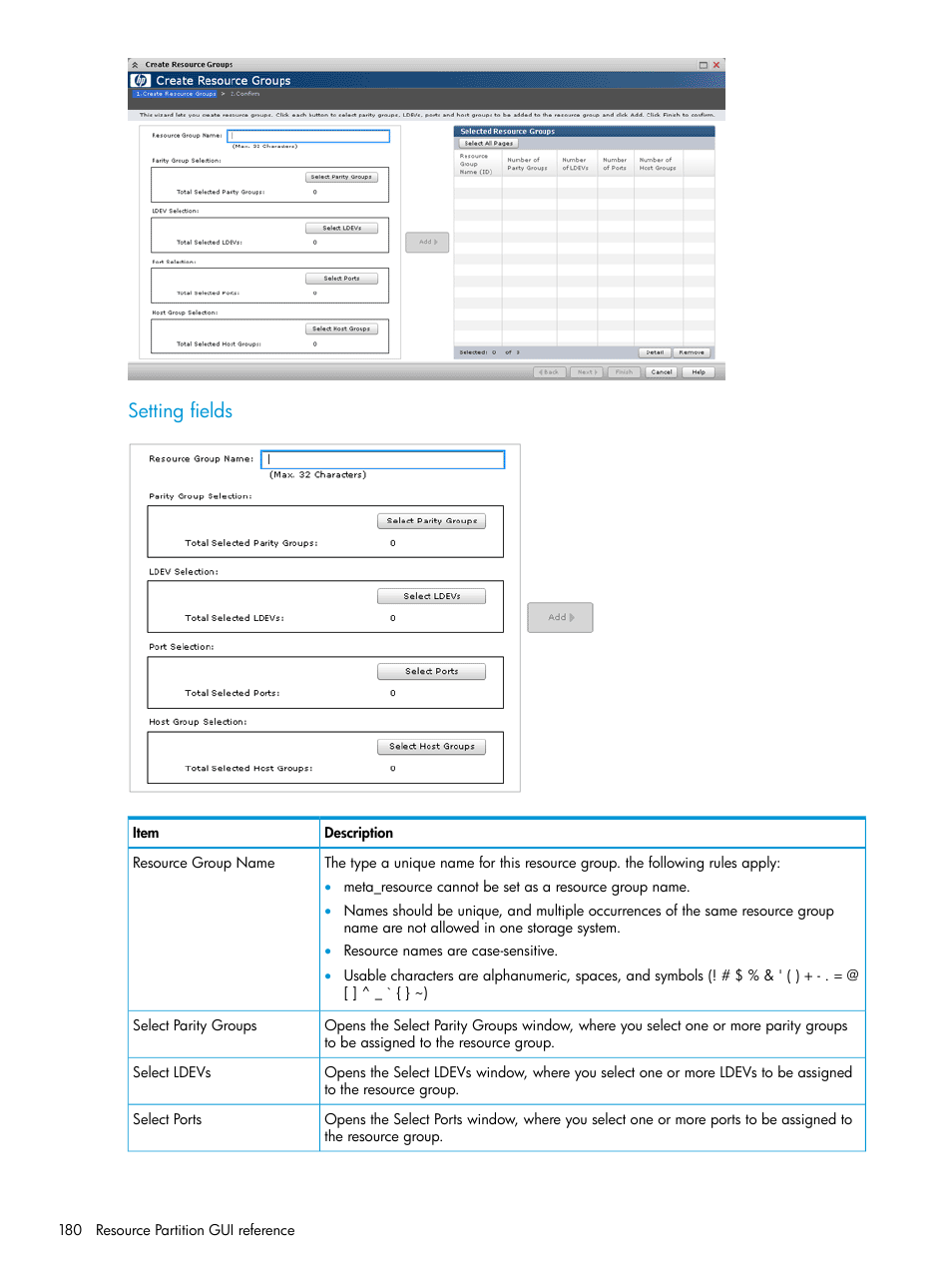 Setting fields | HP XP P9500 Storage User Manual | Page 180 / 335