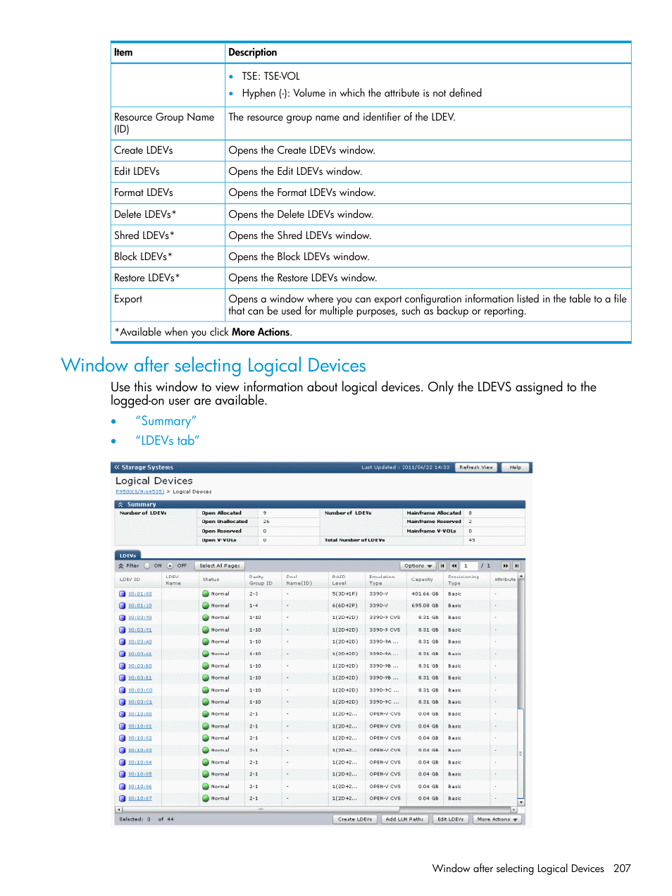 Window after selecting logical devices | HP XP P9500 Storage User Manual | Page 207 / 335