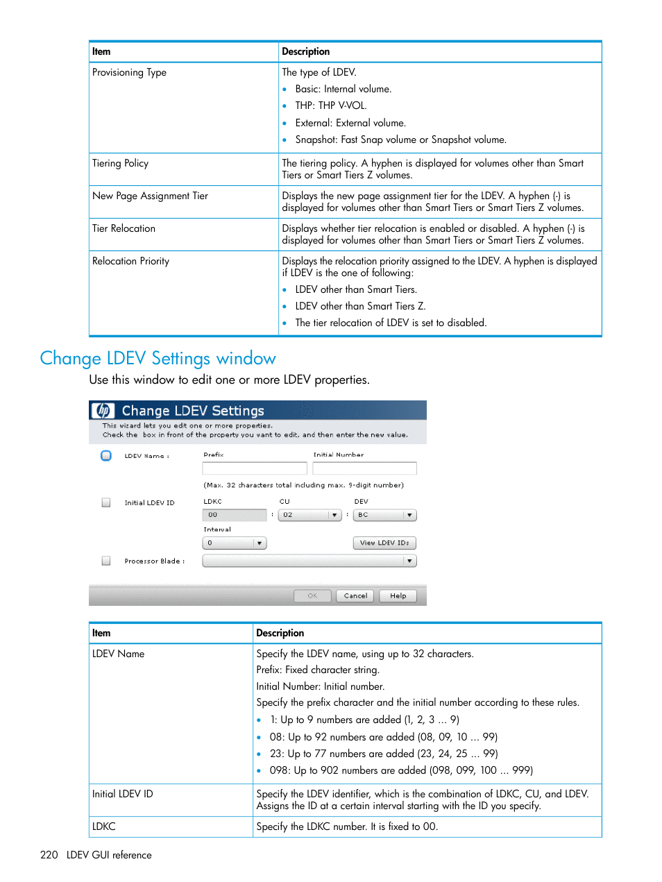 Change ldev settings window | HP XP P9500 Storage User Manual | Page 220 / 335