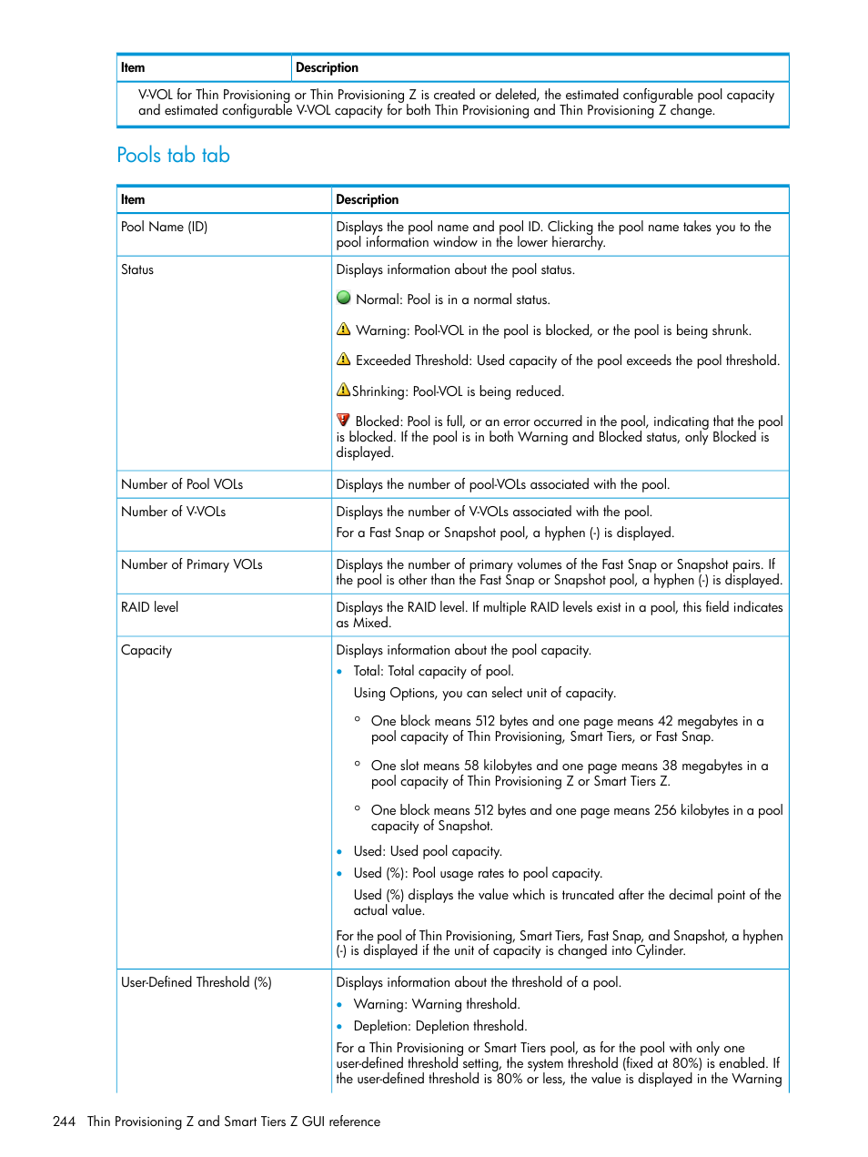 Pools tab tab | HP XP P9500 Storage User Manual | Page 244 / 335