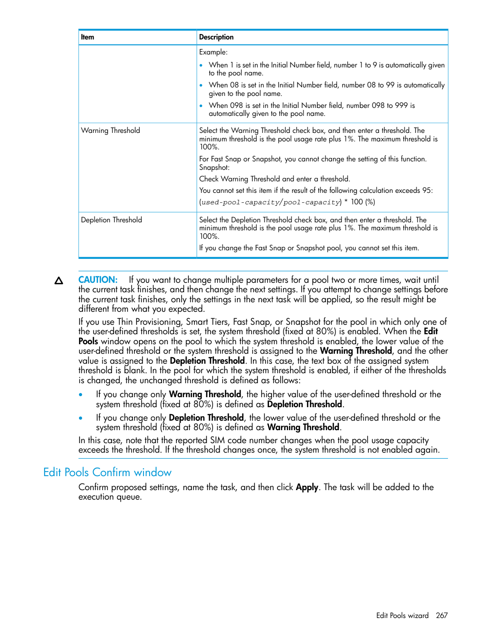 Edit pools confirm window | HP XP P9500 Storage User Manual | Page 267 / 335