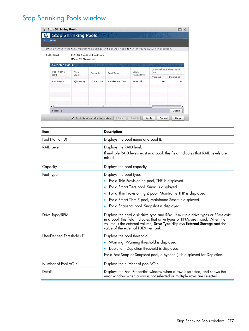 Stop shrinking pools window | HP XP P9500 Storage User Manual | Page 277 / 335