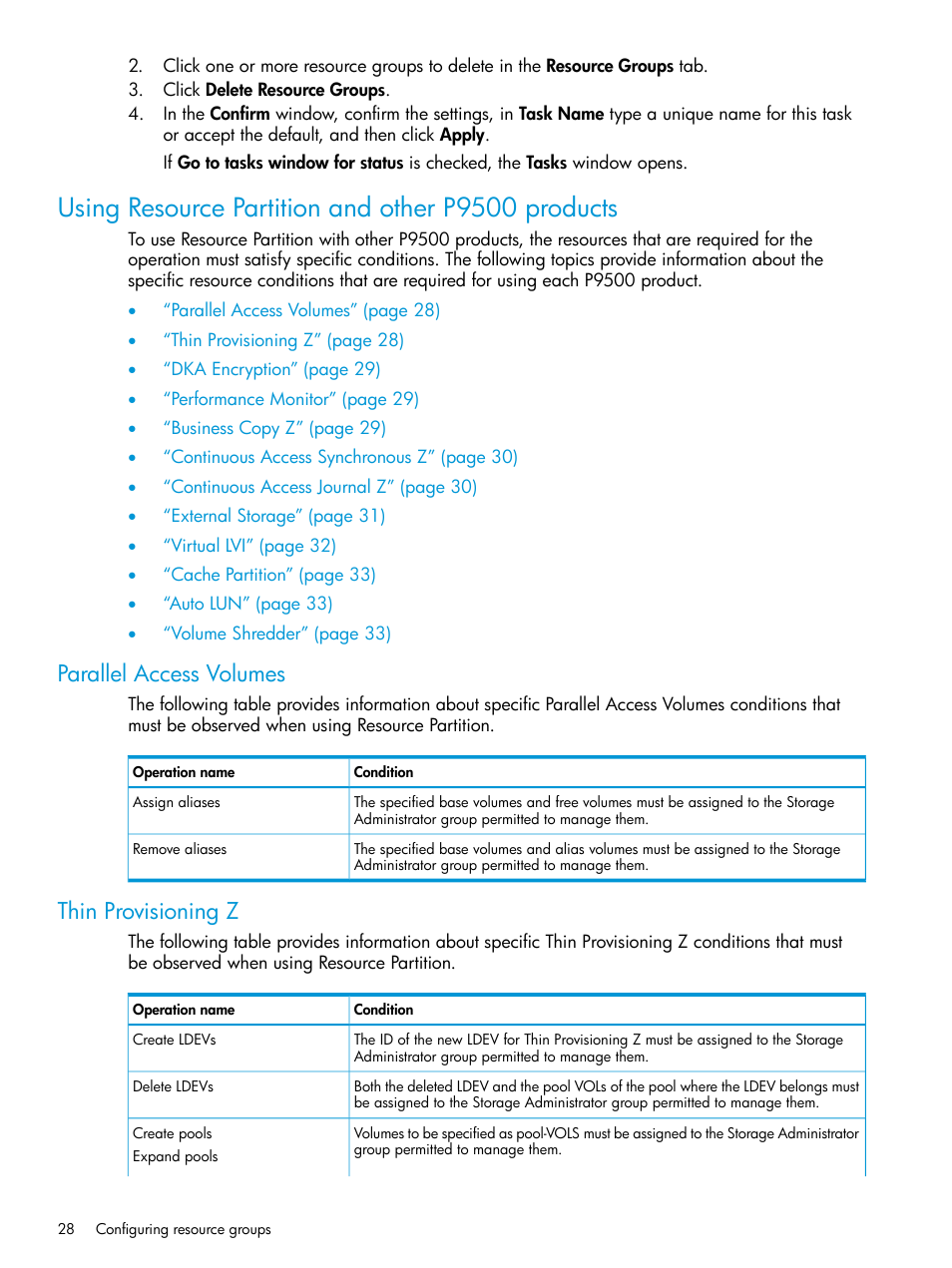 Using resource partition and other p9500 products, Parallel access volumes, Thin provisioning z | Parallel access volumes thin provisioning z | HP XP P9500 Storage User Manual | Page 28 / 335