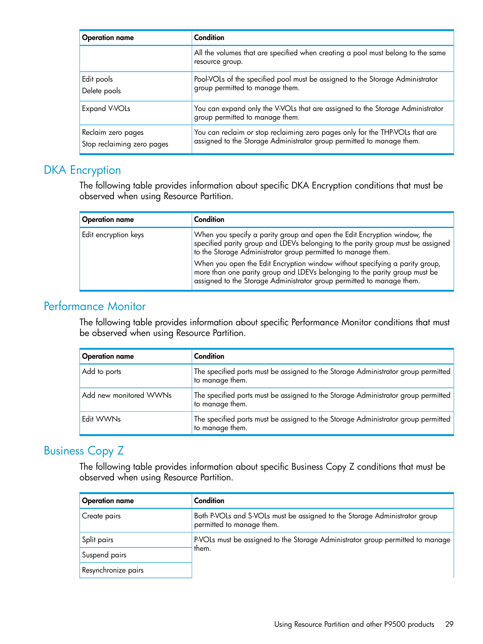 Dka encryption, Performance monitor, Business copy z | Dka encryption performance monitor | HP XP P9500 Storage User Manual | Page 29 / 335