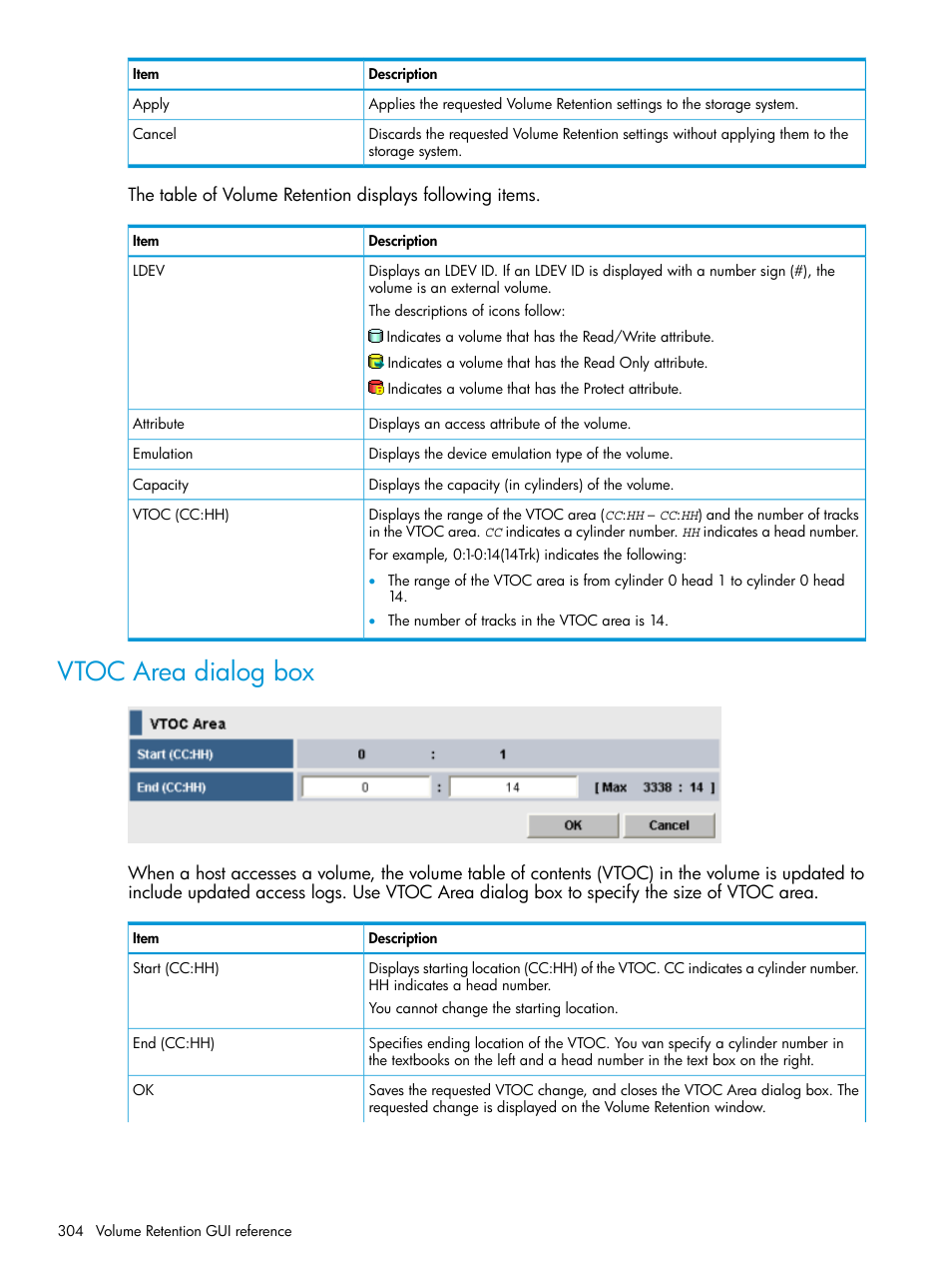 Vtoc area dialog box | HP XP P9500 Storage User Manual | Page 304 / 335