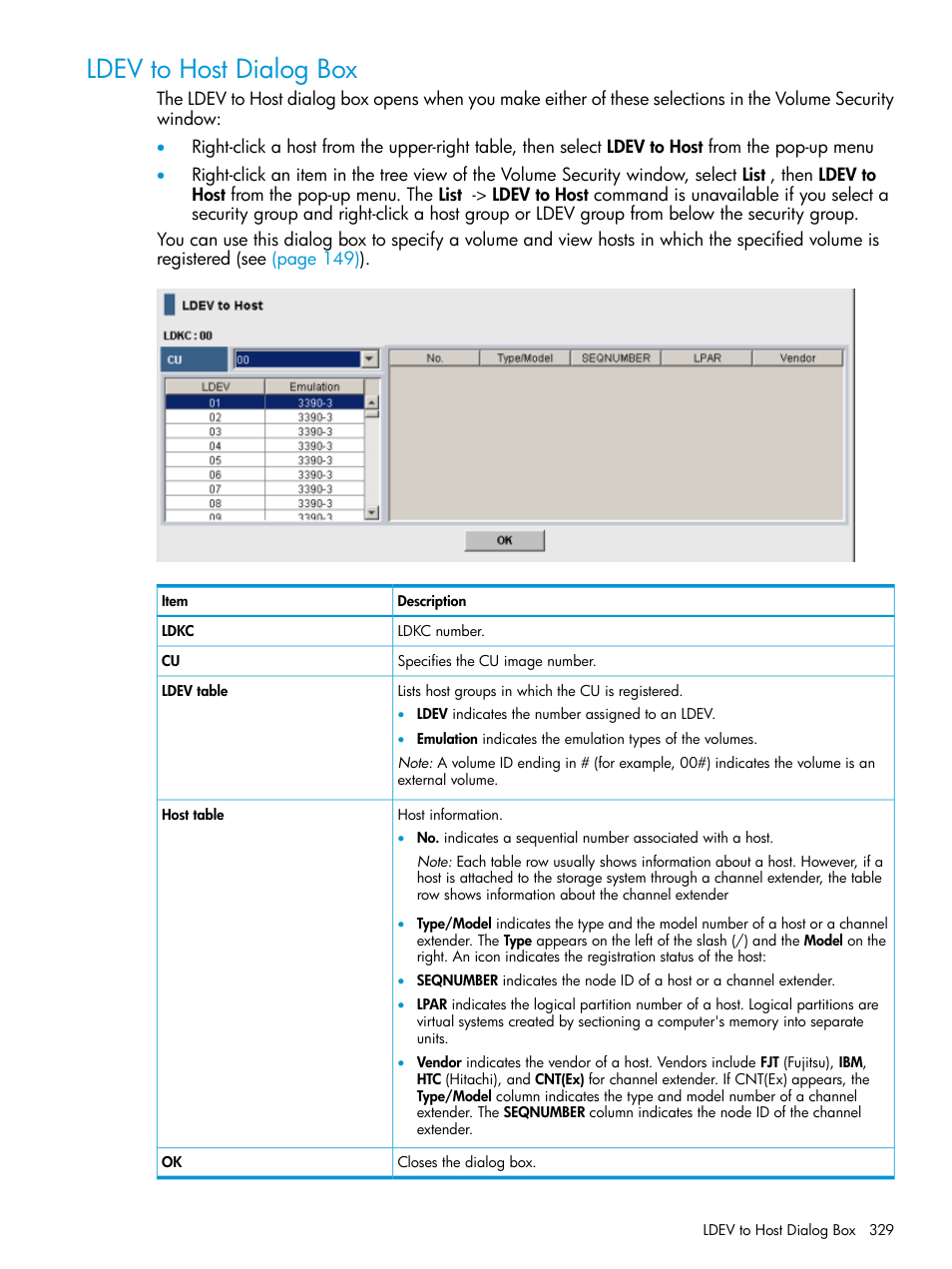 Ldev to host dialog box | HP XP P9500 Storage User Manual | Page 329 / 335