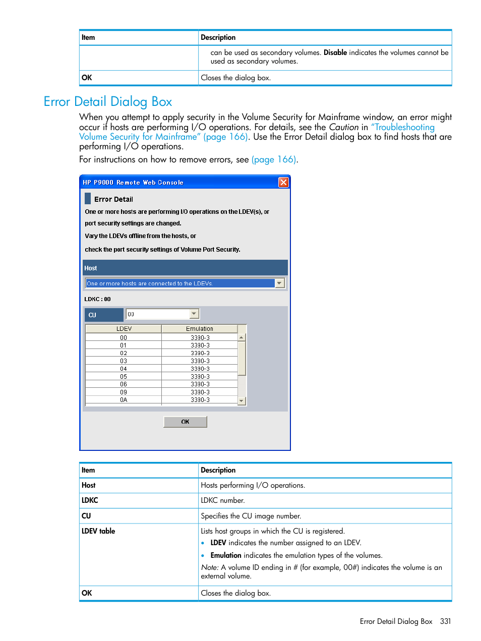 Error detail dialog box | HP XP P9500 Storage User Manual | Page 331 / 335