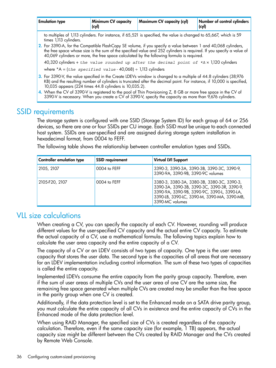 Ssid requirements, Vll size calculations, Ssid requirements vll size calculations | HP XP P9500 Storage User Manual | Page 36 / 335