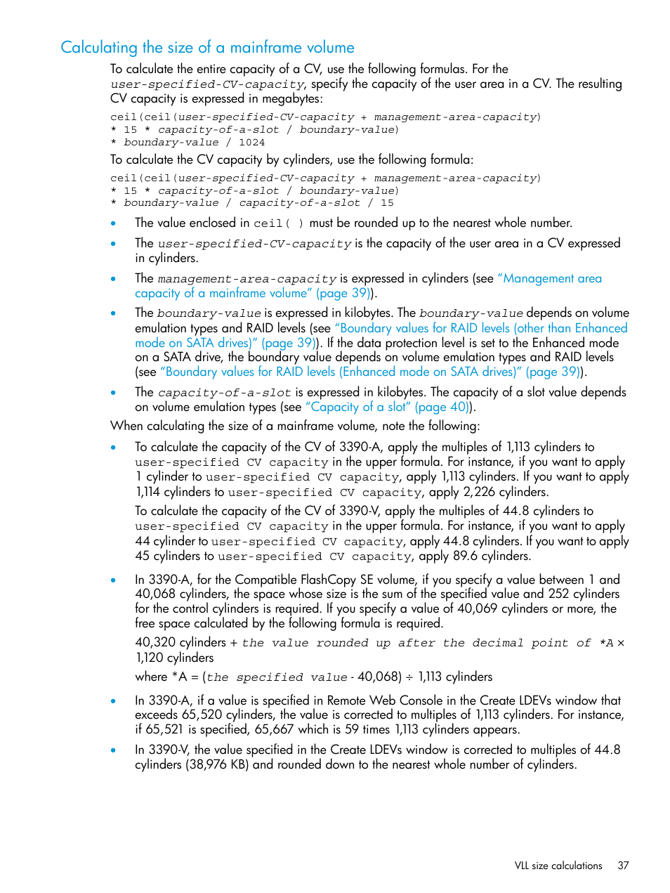 Calculating the size of a mainframe volume | HP XP P9500 Storage User Manual | Page 37 / 335