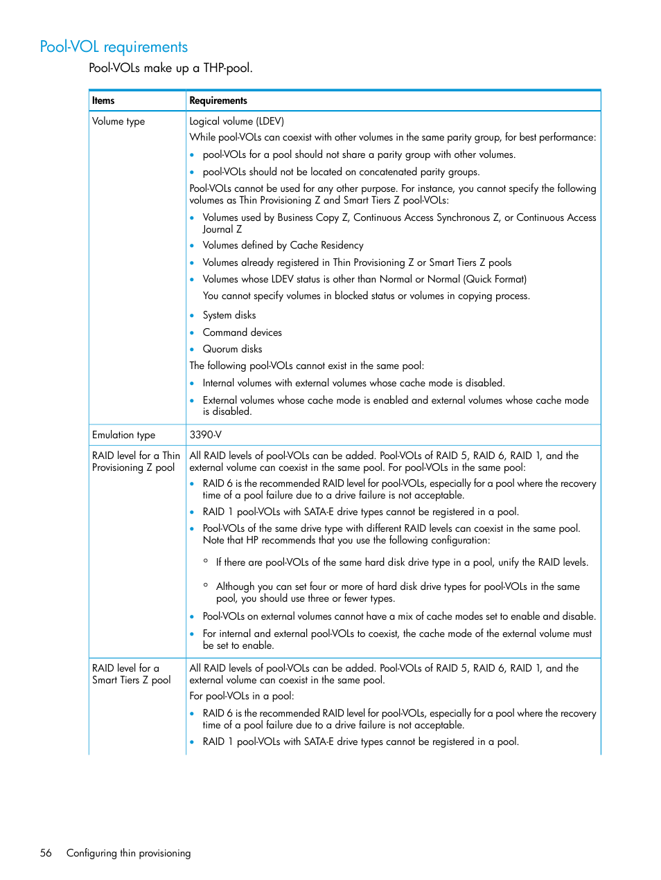 Pool-vol requirements | HP XP P9500 Storage User Manual | Page 56 / 335