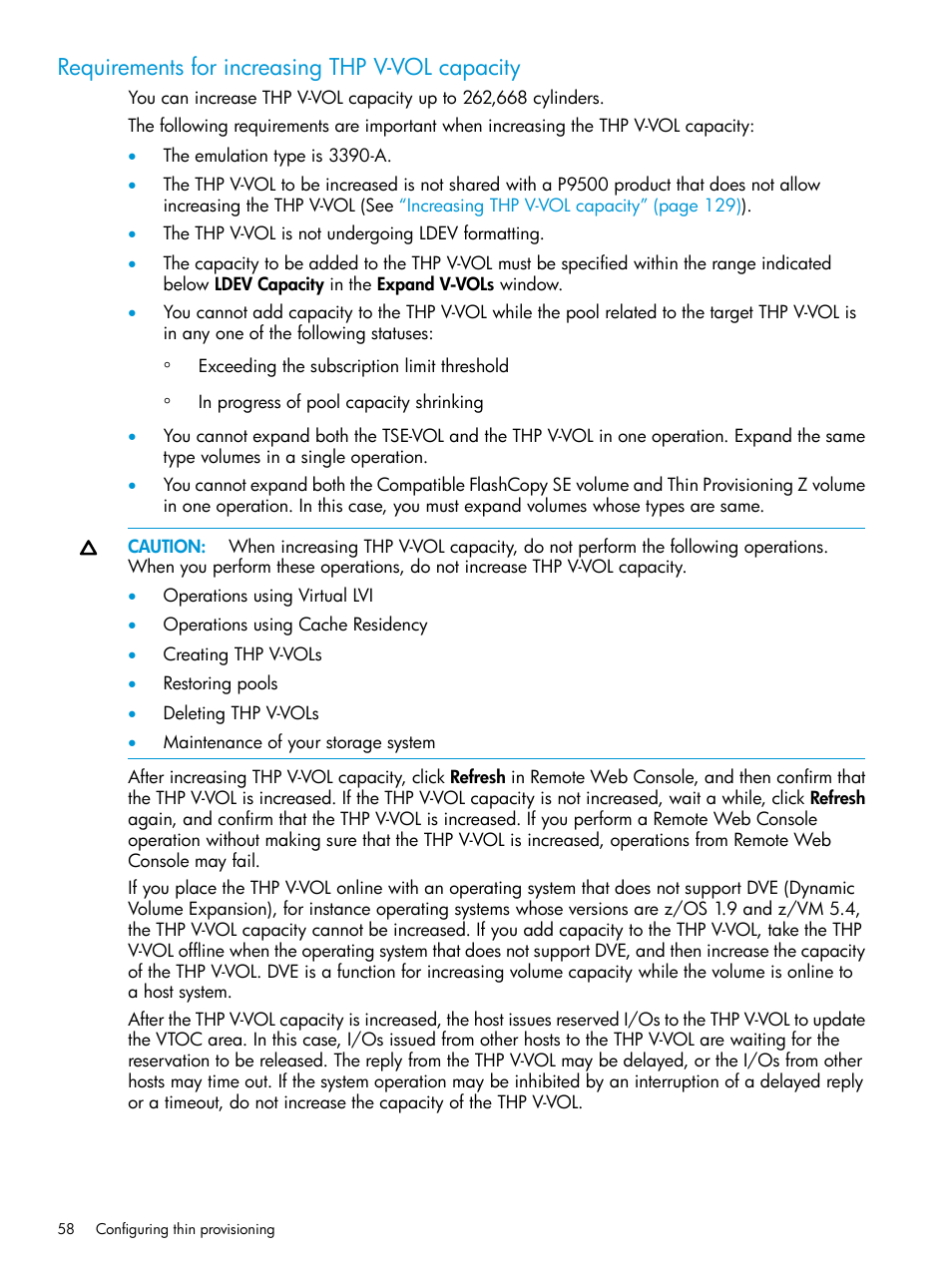 Requirements for increasing thp v-vol capacity | HP XP P9500 Storage User Manual | Page 58 / 335