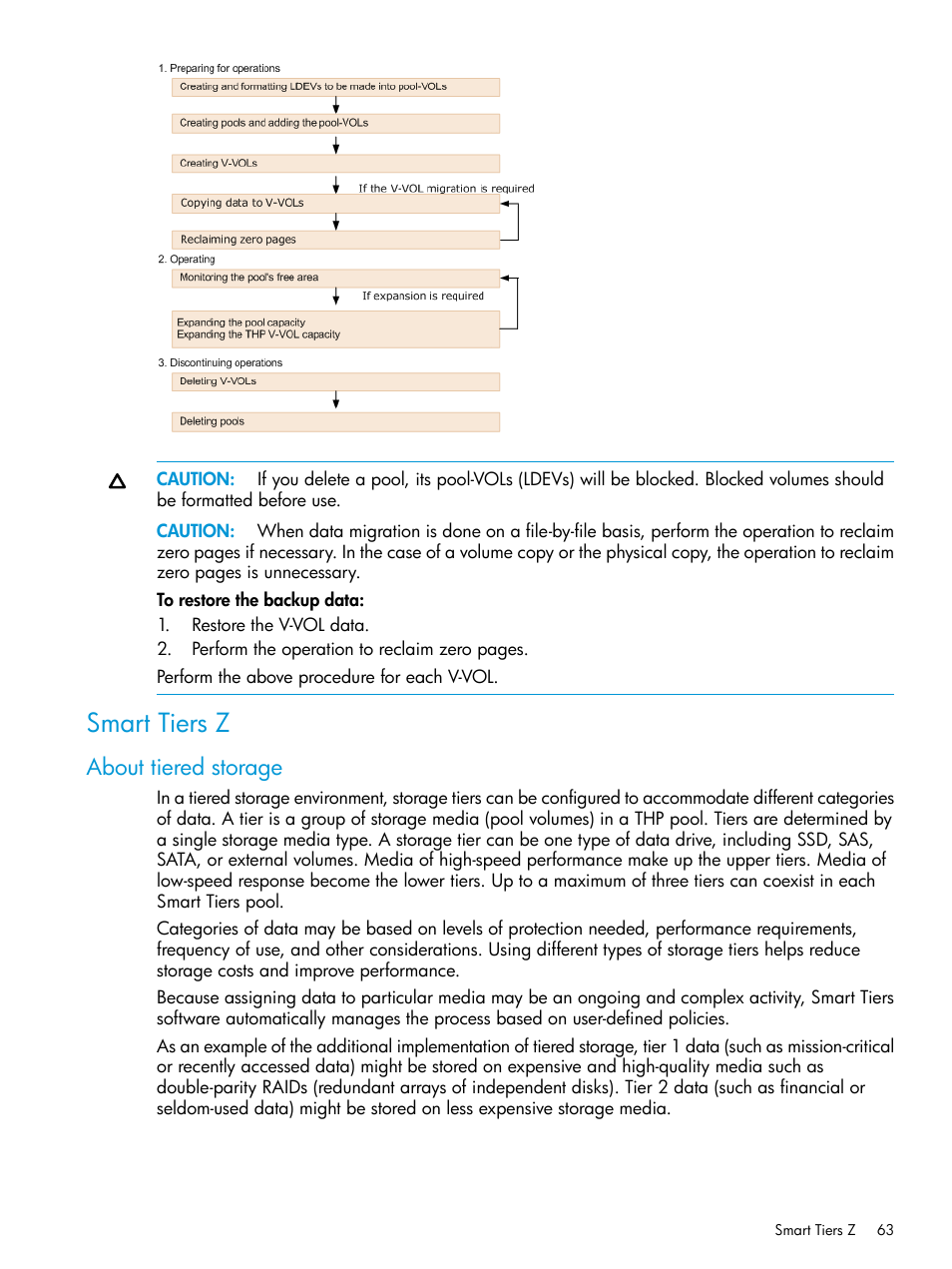 Smart tiers z, About tiered storage | HP XP P9500 Storage User Manual | Page 63 / 335