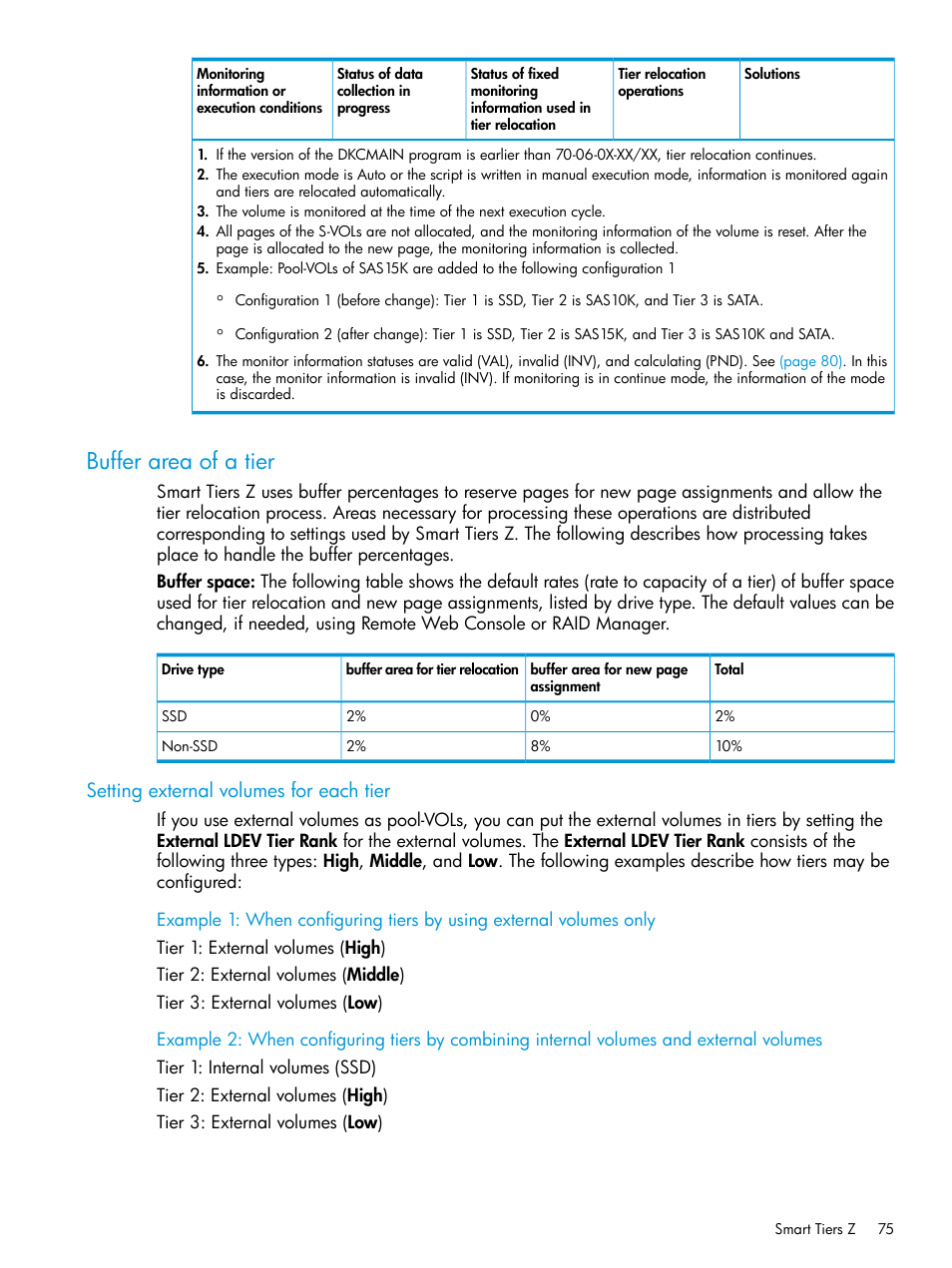 Buffer area of a tier, Setting external volumes for each tier | HP XP P9500 Storage User Manual | Page 75 / 335