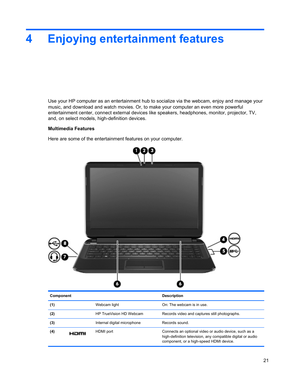 Enjoying entertainment features, 4 enjoying entertainment features, 4enjoying entertainment features | HP Pavilion Sleekbook 14-b015dx User Manual | Page 31 / 85