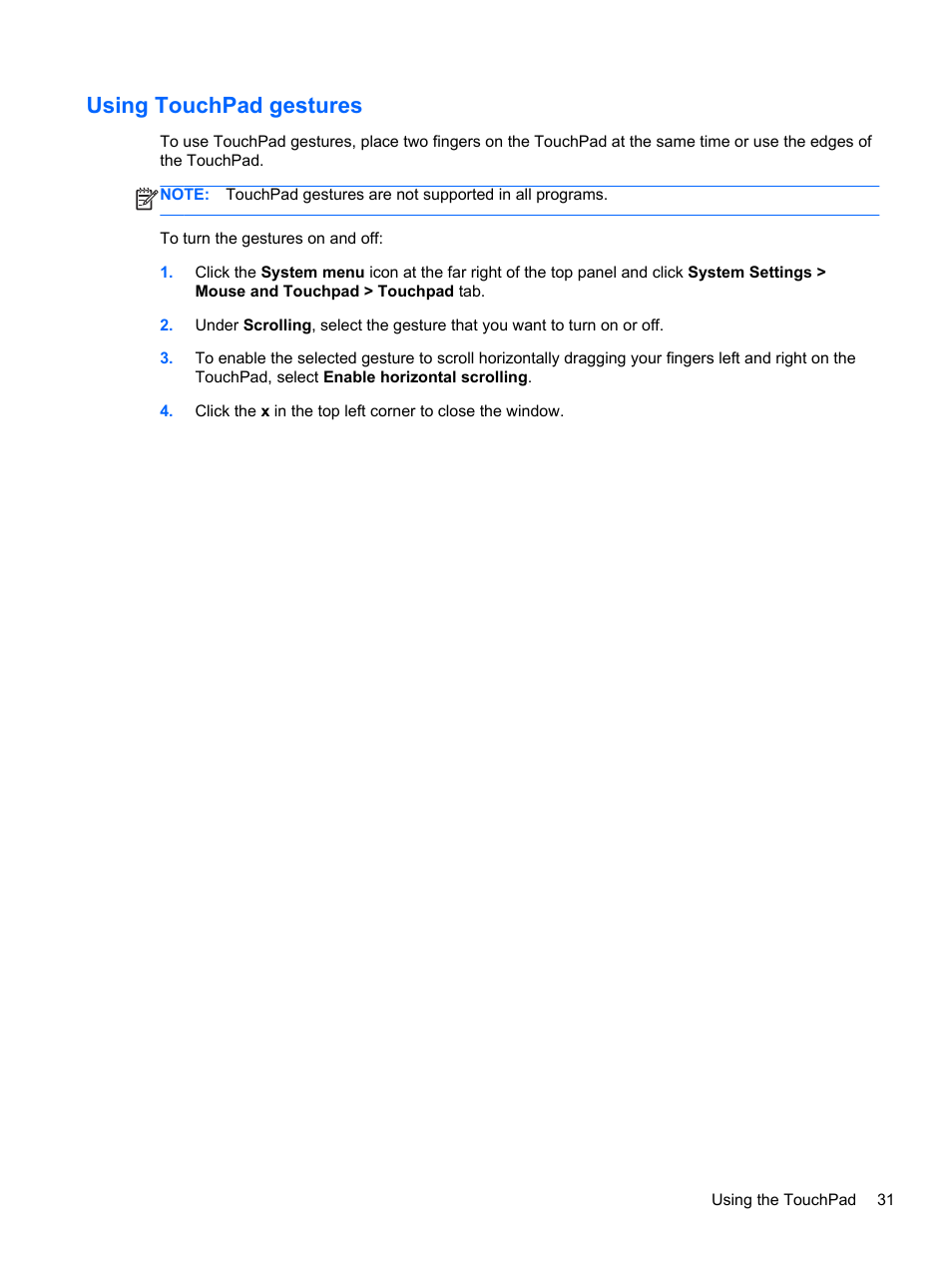 Using touchpad gestures | HP Pavilion Sleekbook 14-b015dx User Manual | Page 41 / 85