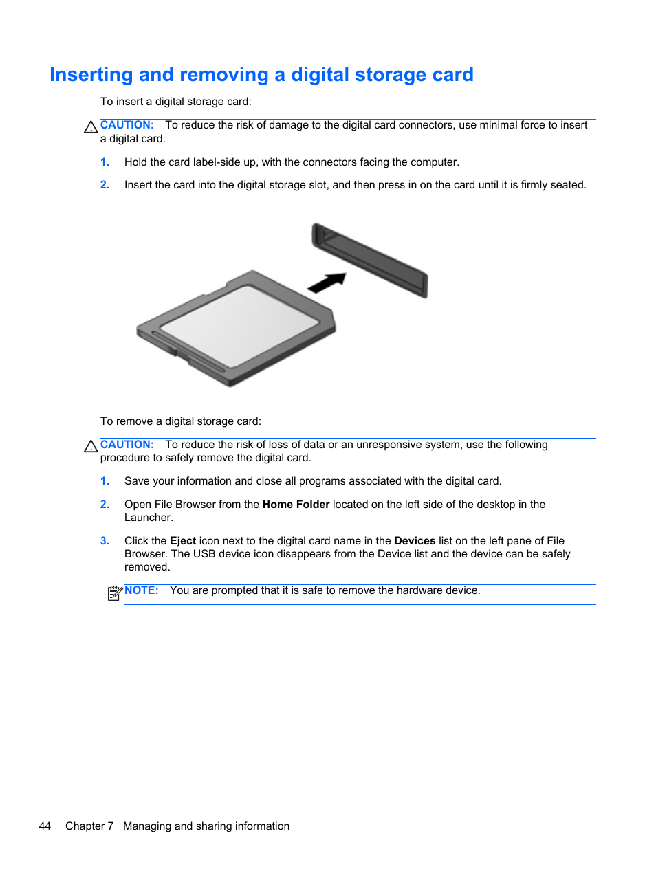 Inserting and removing a digital storage card | HP Pavilion Sleekbook 14-b015dx User Manual | Page 54 / 85