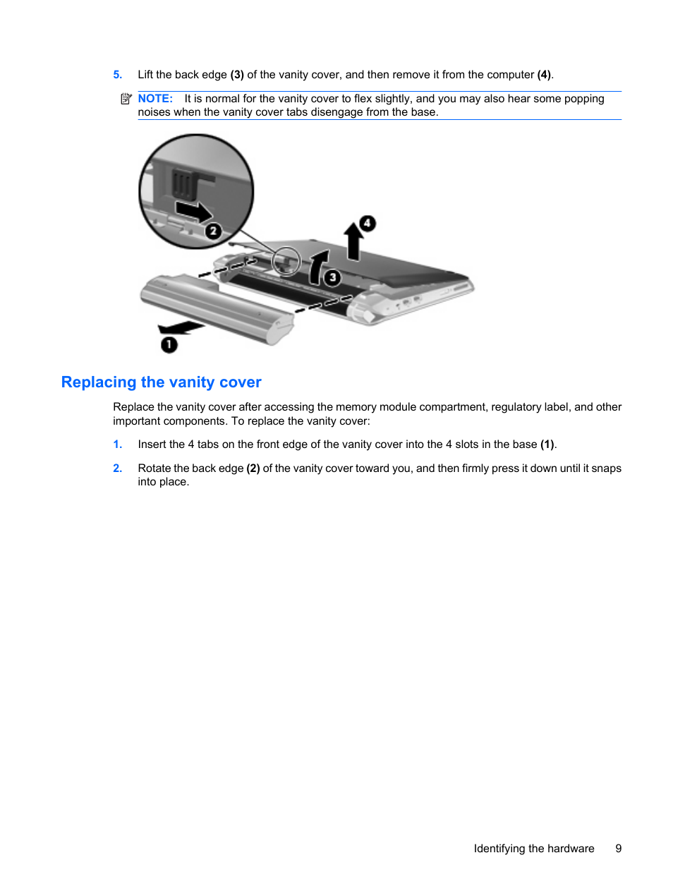 Replacing the vanity cover | HP Mini 1103 User Manual | Page 17 / 83