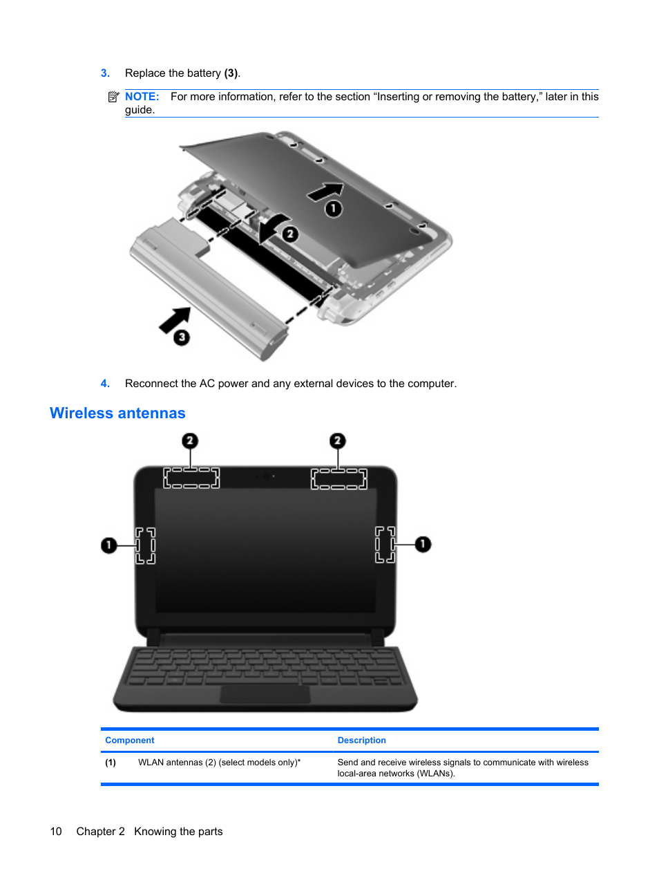 Wireless antennas | HP Mini 1103 User Manual | Page 18 / 83