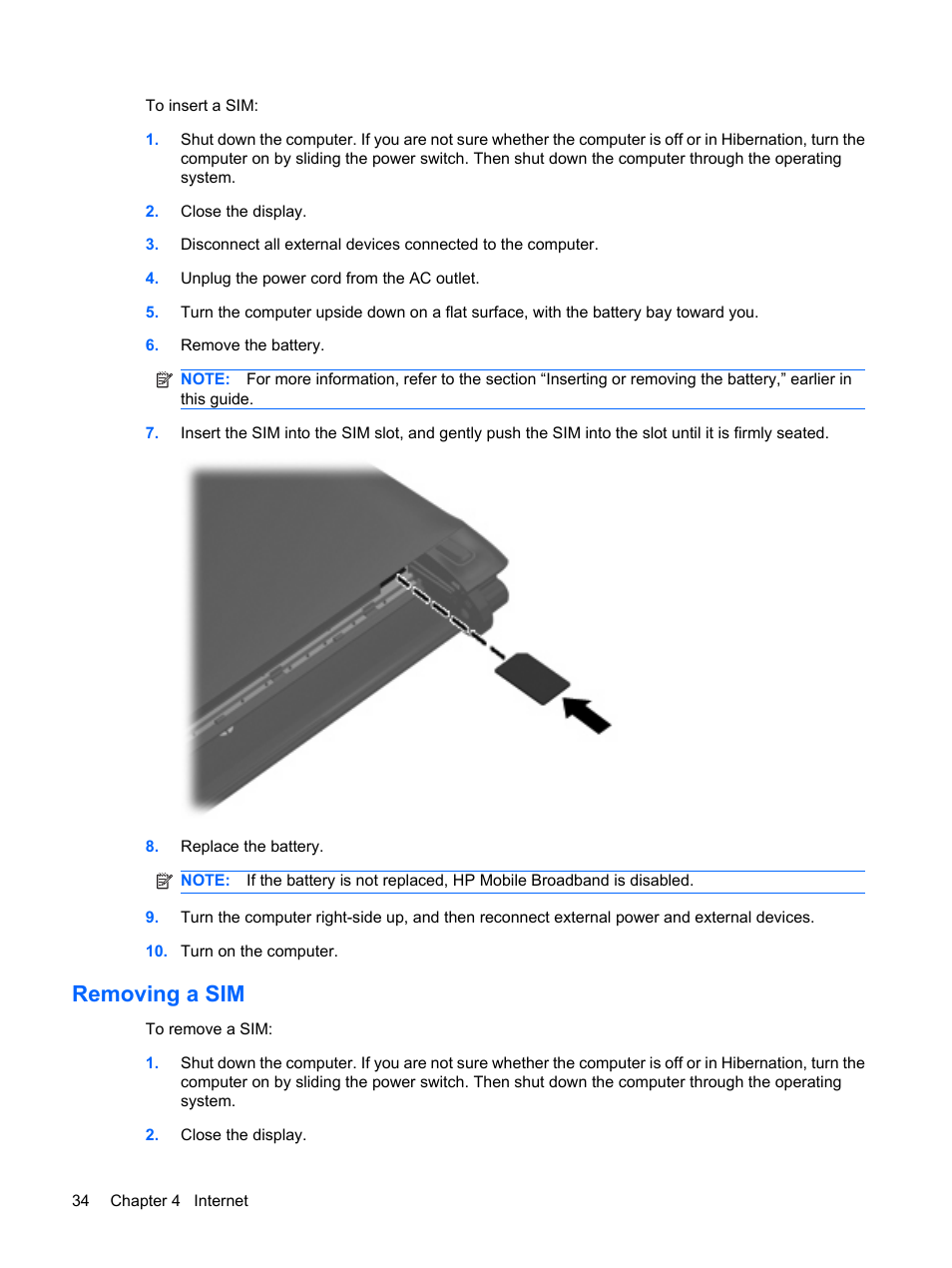 Removing a sim | HP Mini 1103 User Manual | Page 42 / 83