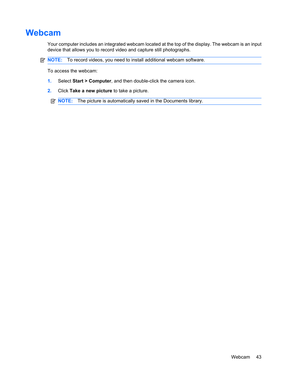 Webcam | HP Mini 1103 User Manual | Page 51 / 83