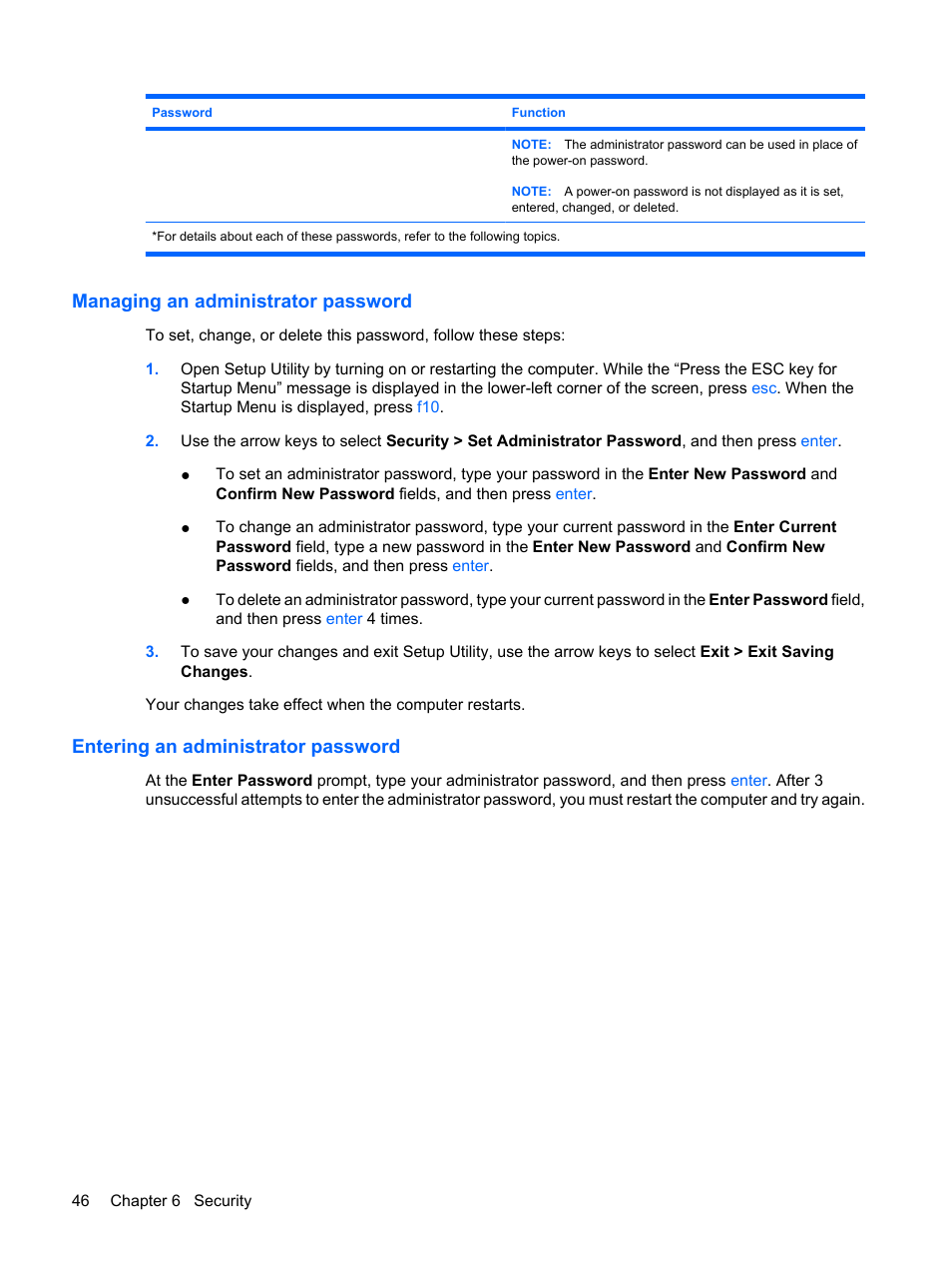 Managing an administrator password, Entering an administrator password | HP Mini 1103 User Manual | Page 54 / 83