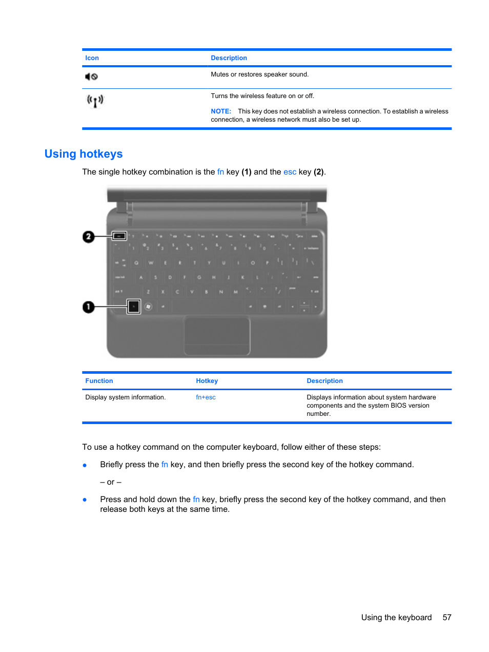 Using hotkeys | HP Mini 1103 User Manual | Page 65 / 83