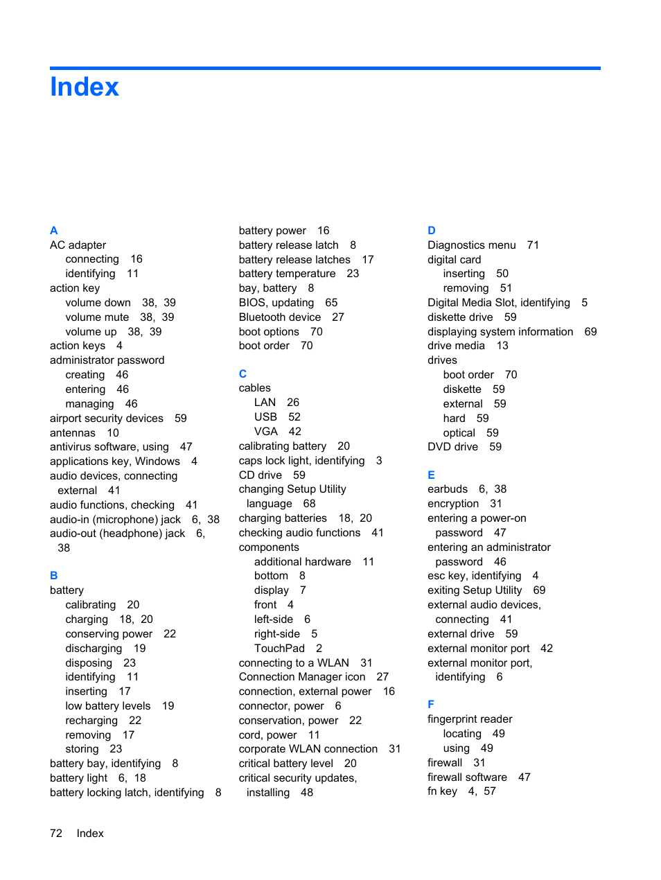 Index | HP Mini 1103 User Manual | Page 80 / 83