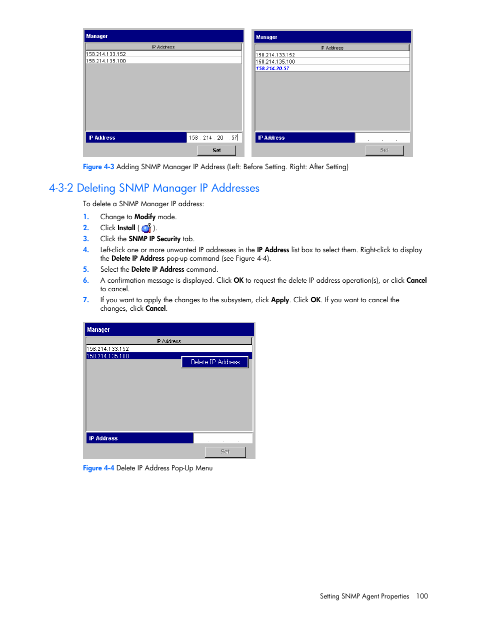 3-2 deleting snmp manager ip addresses | HP StorageWorks XP Remote Web Console Software User Manual | Page 100 / 131