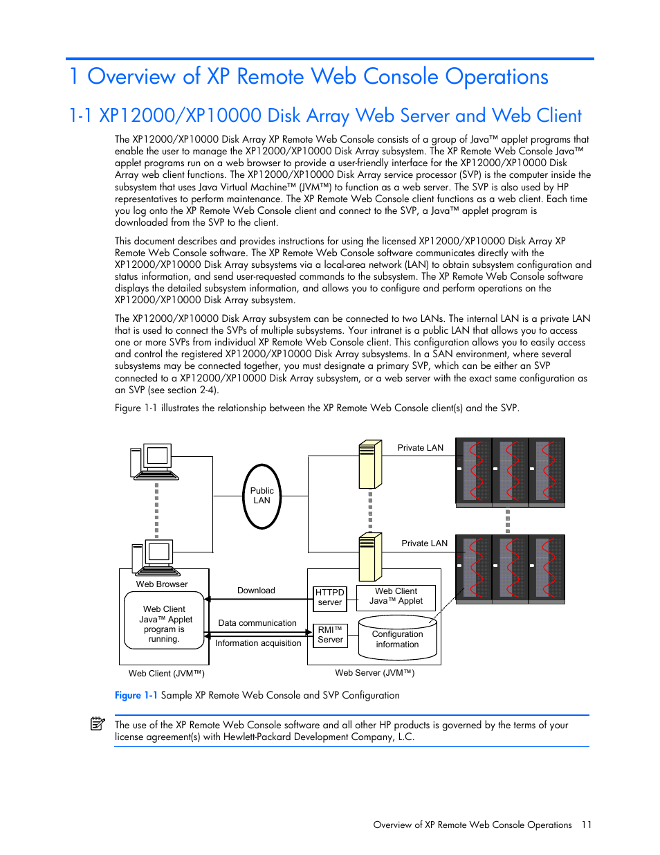 1 overview of xp remote web console operations | HP StorageWorks XP Remote Web Console Software User Manual | Page 11 / 131