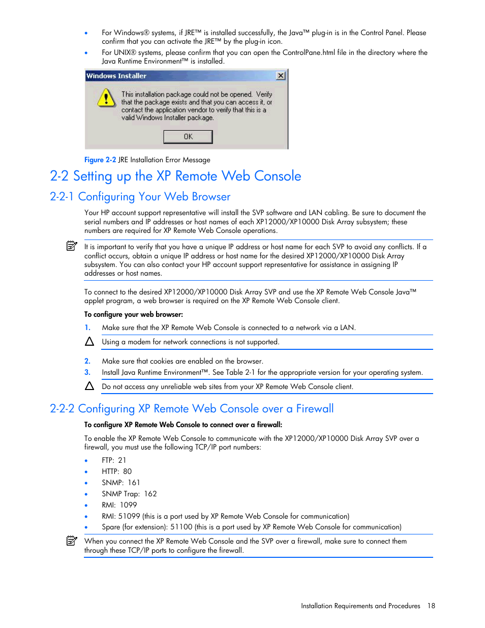 2 setting up the xp remote web console, 2-1 configuring your web browser | HP StorageWorks XP Remote Web Console Software User Manual | Page 18 / 131