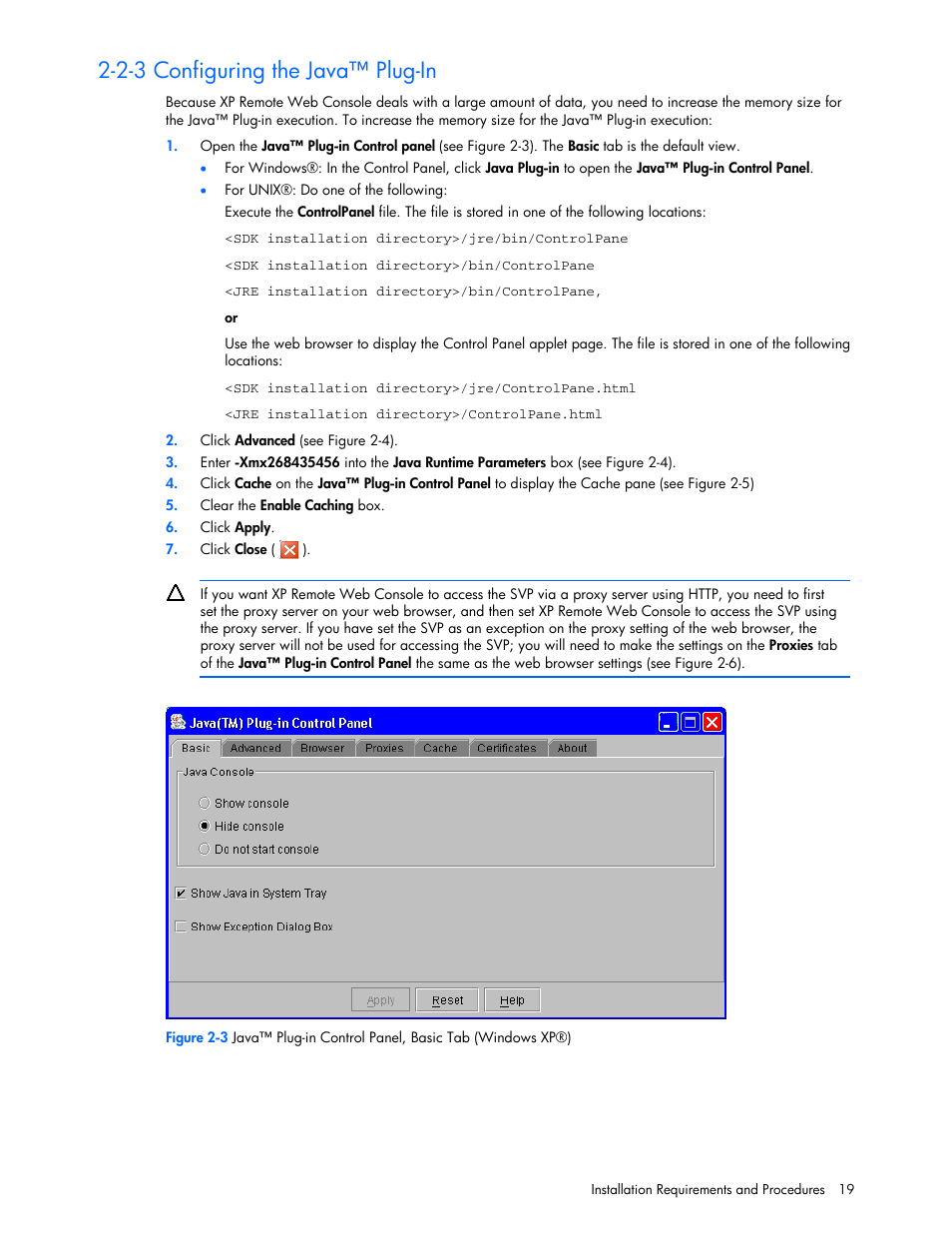 2-3 configuring the java™ plug-in | HP StorageWorks XP Remote Web Console Software User Manual | Page 19 / 131