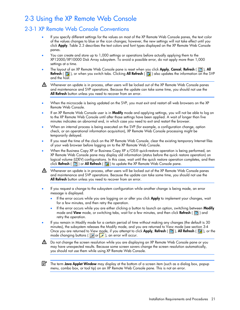 3 using the xp remote web console, 3-1 xp remote web console conventions | HP StorageWorks XP Remote Web Console Software User Manual | Page 21 / 131