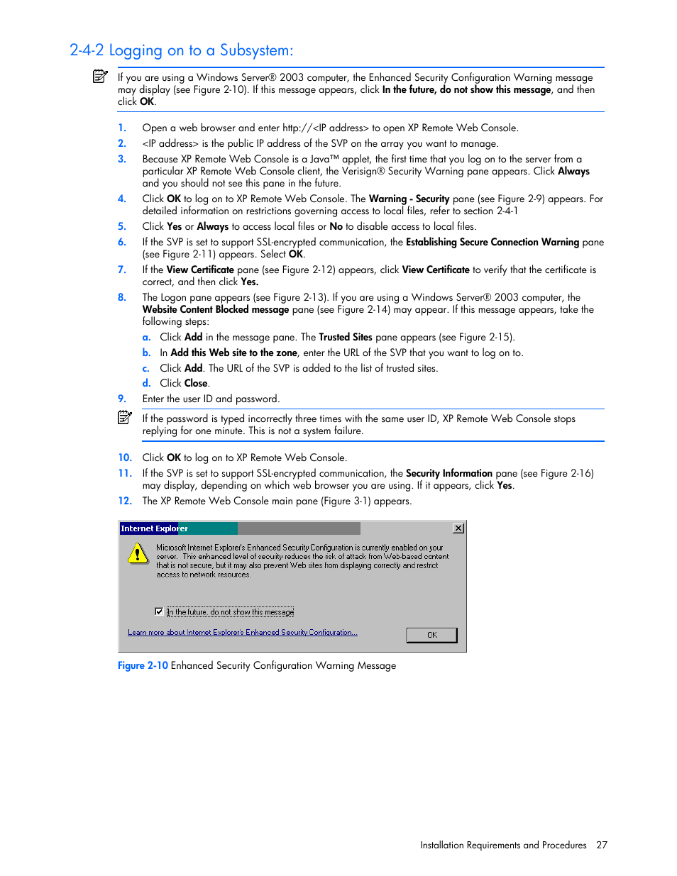 4-2 logging on to a subsystem | HP StorageWorks XP Remote Web Console Software User Manual | Page 27 / 131