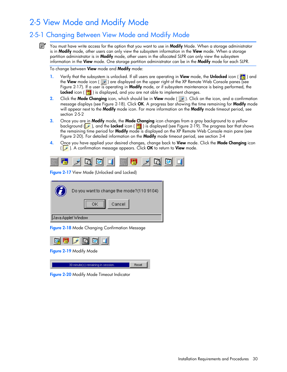 5 view mode and modify mode, 5-1 changing between view mode and modify mode | HP StorageWorks XP Remote Web Console Software User Manual | Page 30 / 131