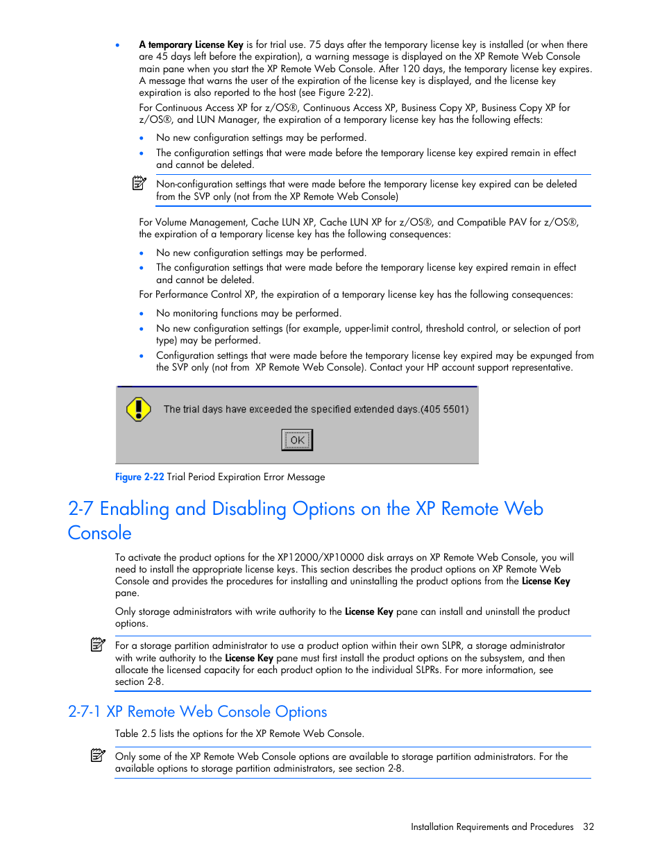 7-1 xp remote web console options | HP StorageWorks XP Remote Web Console Software User Manual | Page 32 / 131