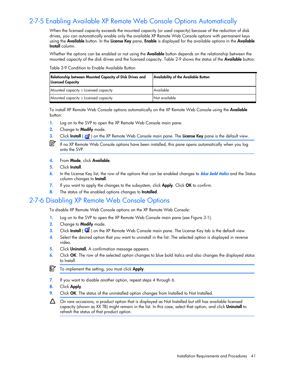 7-6 disabling xp remote web console options | HP StorageWorks XP Remote Web Console Software User Manual | Page 41 / 131