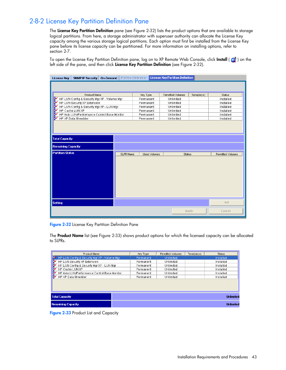 8-2 license key partition definition pane | HP StorageWorks XP Remote Web Console Software User Manual | Page 43 / 131