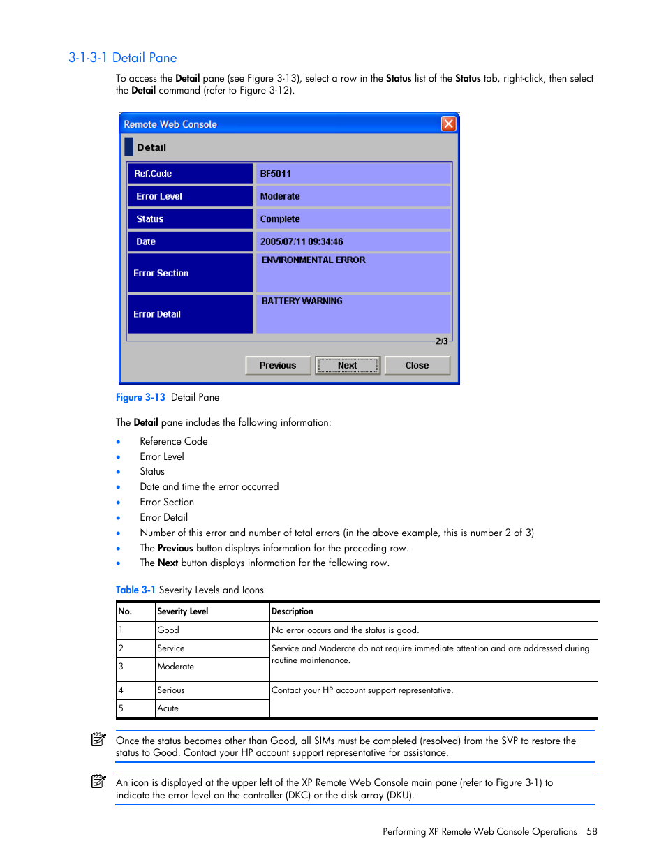 1-3-1 detail pane | HP StorageWorks XP Remote Web Console Software User Manual | Page 58 / 131