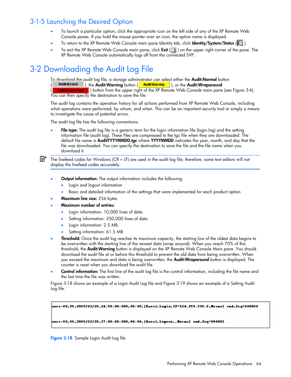 2 downloading the audit log file, 1-5 launching the desired option | HP StorageWorks XP Remote Web Console Software User Manual | Page 64 / 131