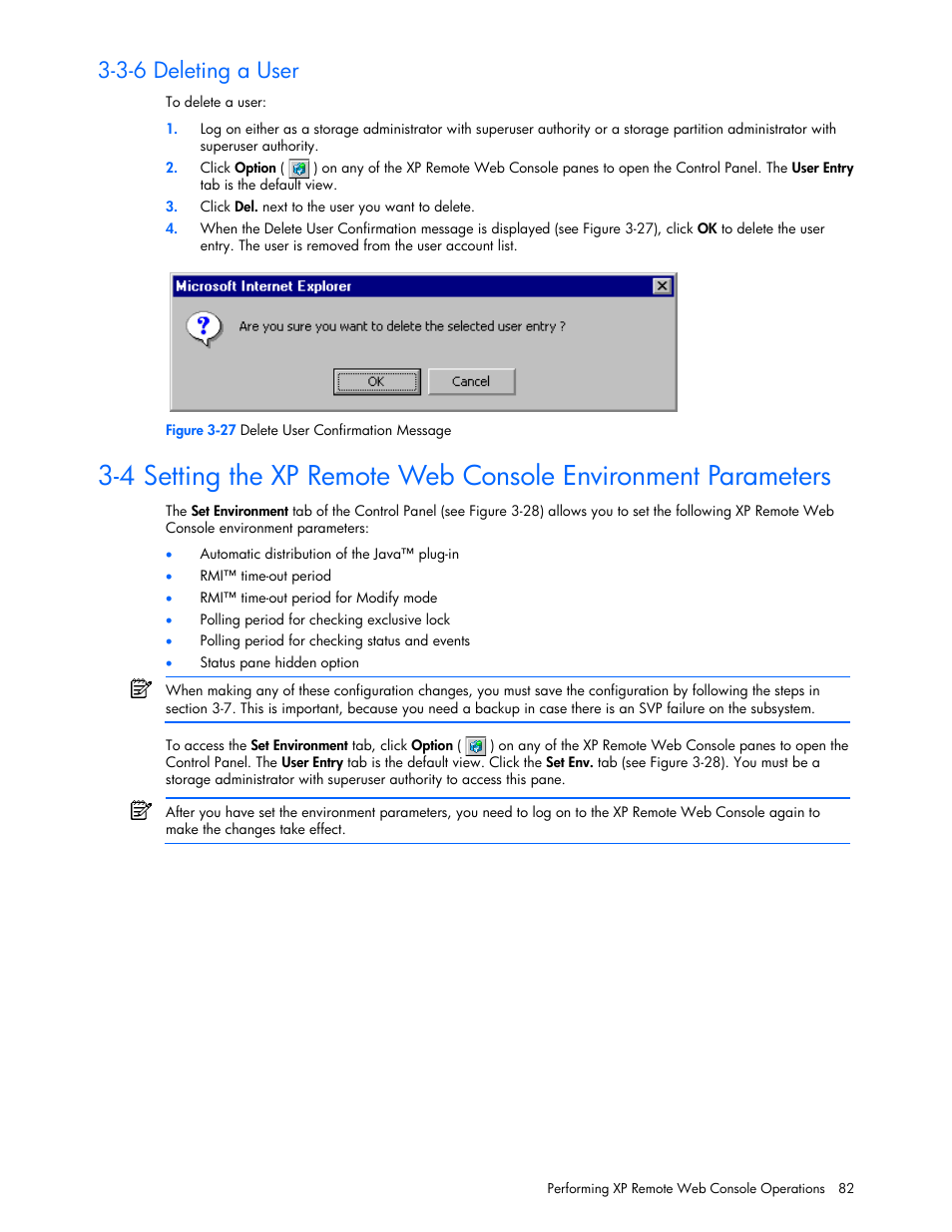 3-6 deleting a user | HP StorageWorks XP Remote Web Console Software User Manual | Page 82 / 131