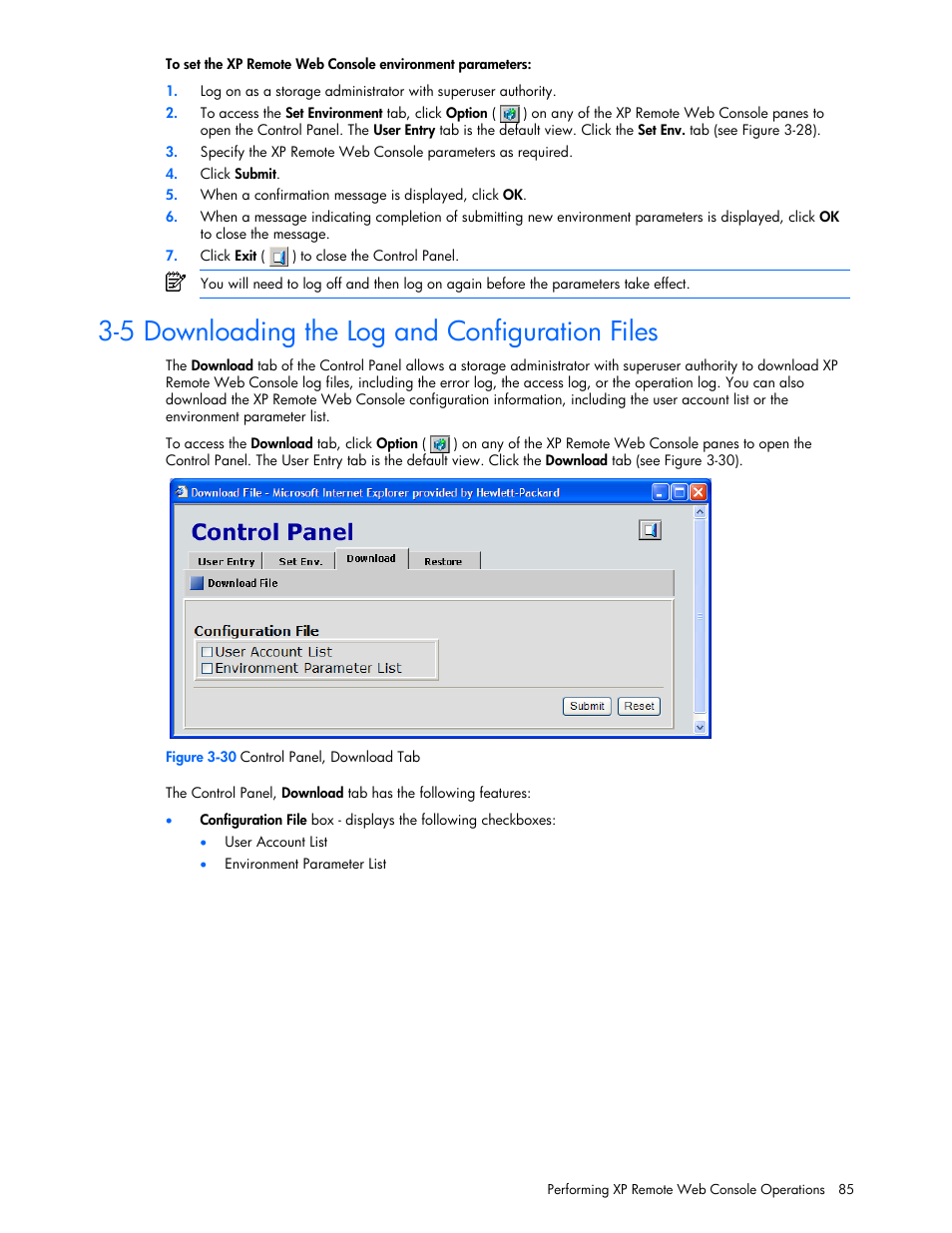 5 downloading the log and configuration files | HP StorageWorks XP Remote Web Console Software User Manual | Page 85 / 131