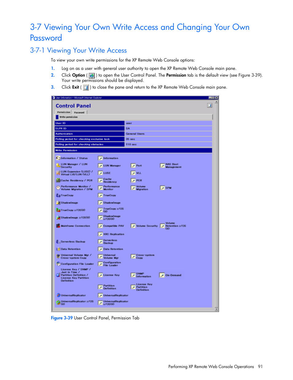 7-1 viewing your write access | HP StorageWorks XP Remote Web Console Software User Manual | Page 91 / 131