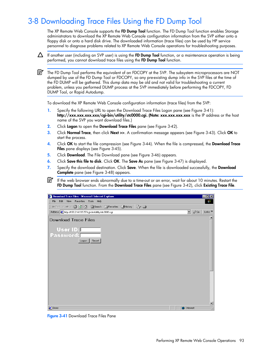 8 downloading trace files using the fd dump tool | HP StorageWorks XP Remote Web Console Software User Manual | Page 93 / 131