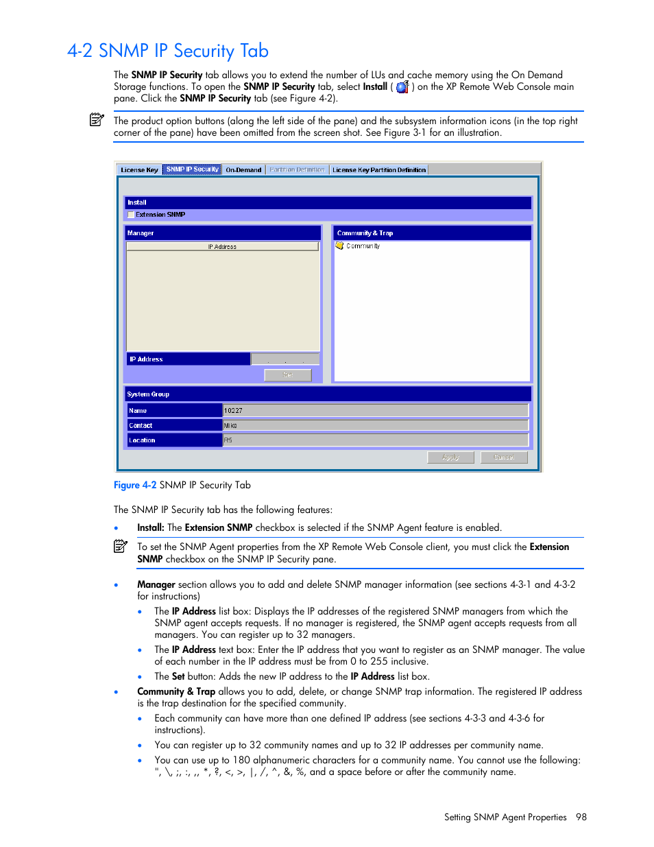 2 snmp ip security tab | HP StorageWorks XP Remote Web Console Software User Manual | Page 98 / 131