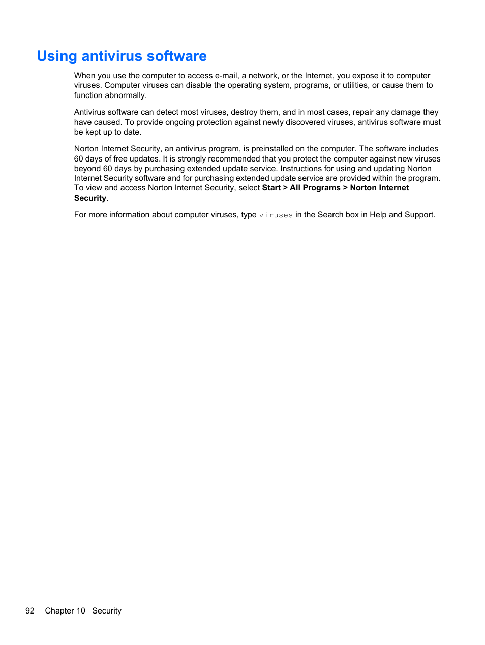 Using antivirus software | HP Pavilion dv3-4001tx Entertainment Notebook PC User Manual | Page 102 / 124