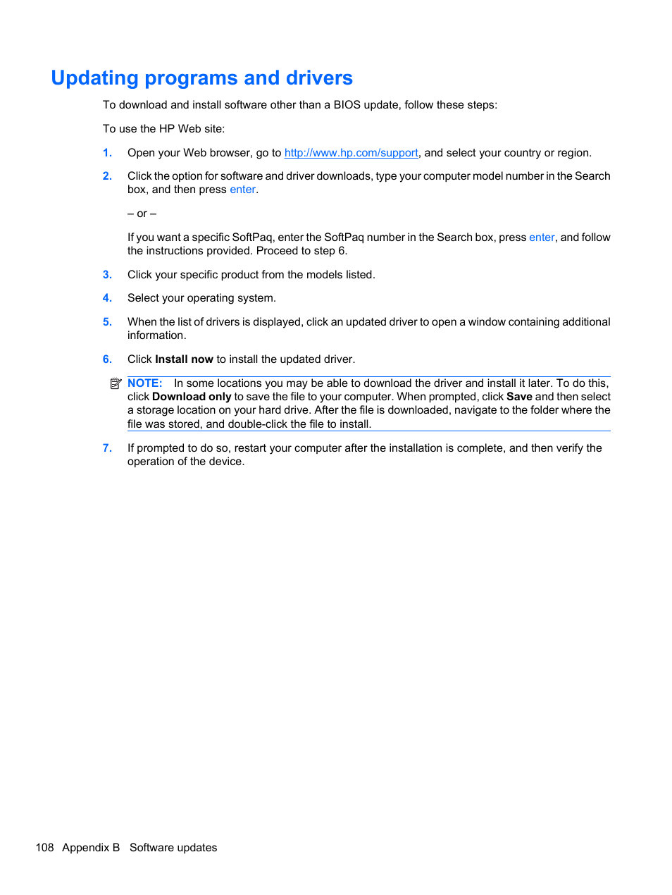Updating programs and drivers | HP Pavilion dv3-4001tx Entertainment Notebook PC User Manual | Page 118 / 124
