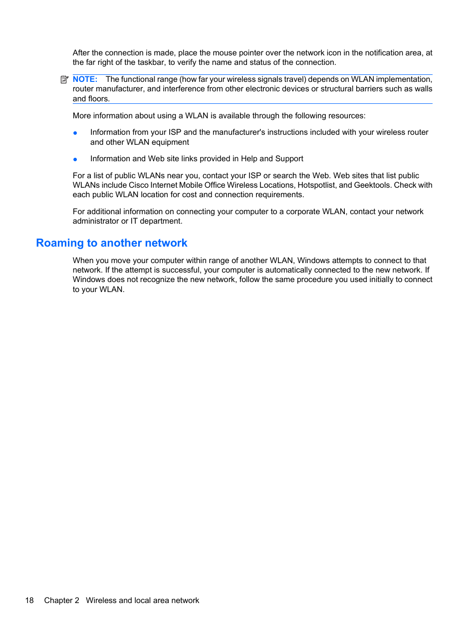 Roaming to another network | HP Pavilion dv3-4001tx Entertainment Notebook PC User Manual | Page 28 / 124